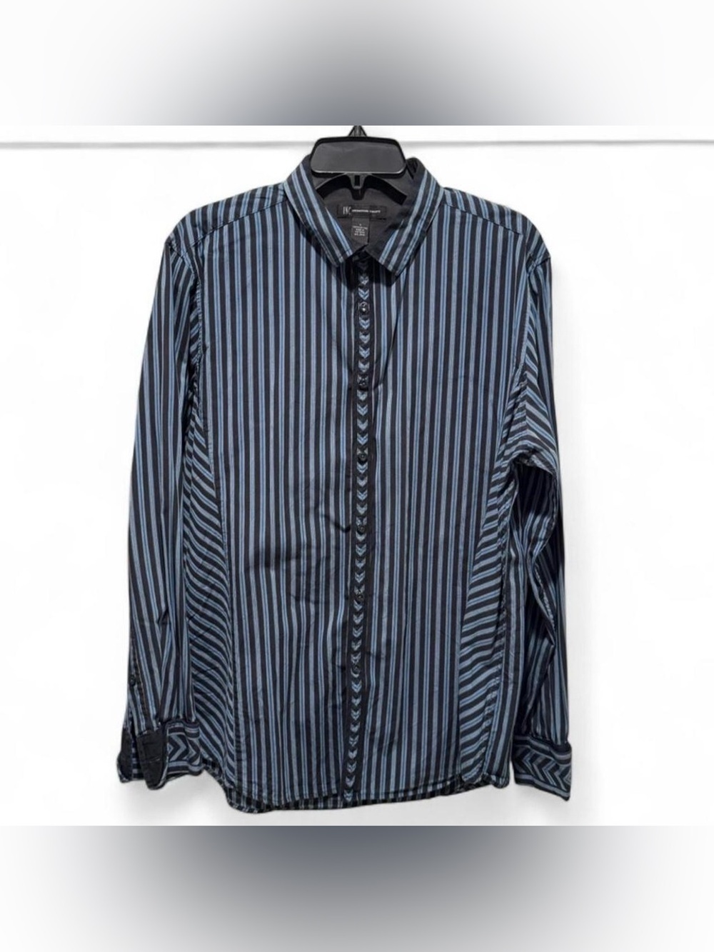 INC International Concepts Navy and Black Vertical Stripe Dress Shirt
